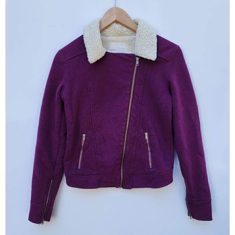 Sound‎ & Matter Women's Purple Shearling Lined Moto Style Jacket Size Small